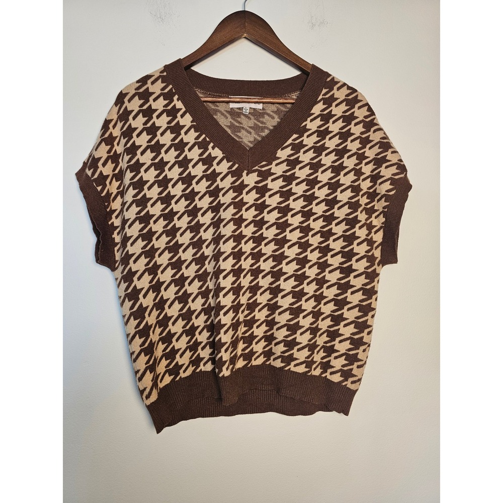 [Dark Academia] Willow & Wind Houndstooth Sweater Vest  L Brown V-Neck Knit
